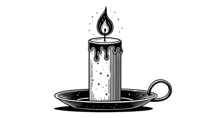 Burning candle on a candlestick isolated on transparent background
