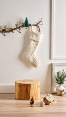 podium from wood with christmas decoration room product display vertical