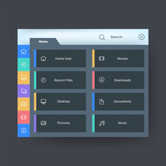 Desktop file explorer user interface vector with folders and clean layout, representing modern computer application and digital workspace concept
