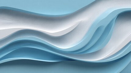 Obraz premium An abstract 3D wallpaper featuring smooth, wavy layers of white and various shades of blue, creating a papercut or layered fluid effect with soft shadows.