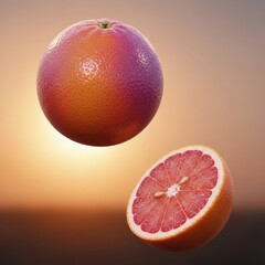 Vibrant fresh grapefruit halved and whole floating in soft sunlight for healthy food photography