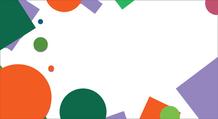 Abstract Geometric Shapes Background Template. Modern design with copy space, circles, and squares in orange, green, and purple.