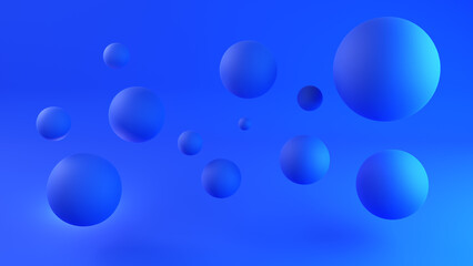 Abstract 3D design features floating blue spheres in digital space, representing creativity, modern art, and technology-inspired visualization.
