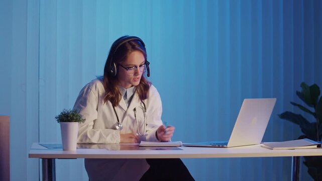 Emergency Medical Hotline. Female Doctor in Headset Providing Urgent Medical Consultation, Coordinating Ambulance Response and Ensuring Healthcare Support Through Telemedicine System.