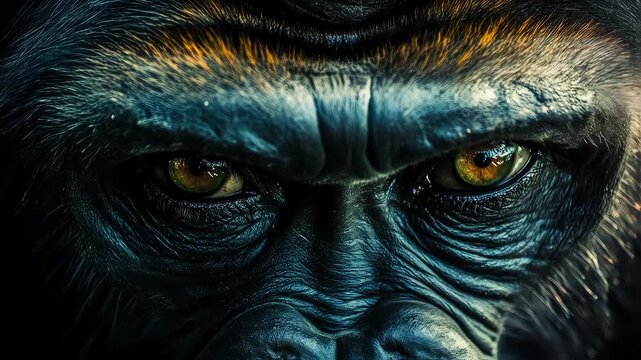 close up of a face of a ape's scary face