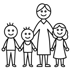 Happy Stick Figure Family Holding Hands Vector illustration of line Art