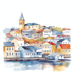 Obraz premium Punta Arenas. Punta Arenas hand drawn watercolor illustration