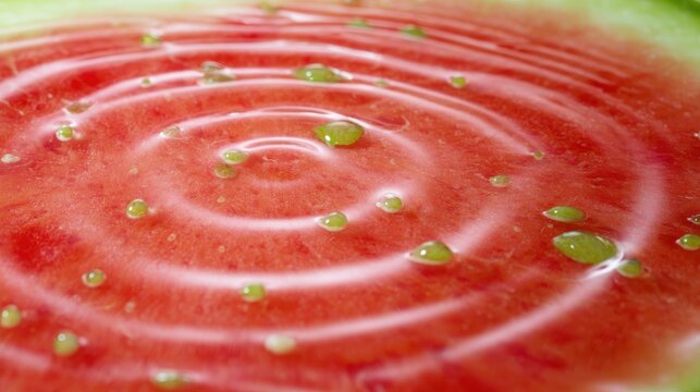 vibration. Ripe watermelon surface with water droplets and visible vibration ripple patterns. menu design, packaging mockups, designed for culinary blogs and recipe cards for restaurants.