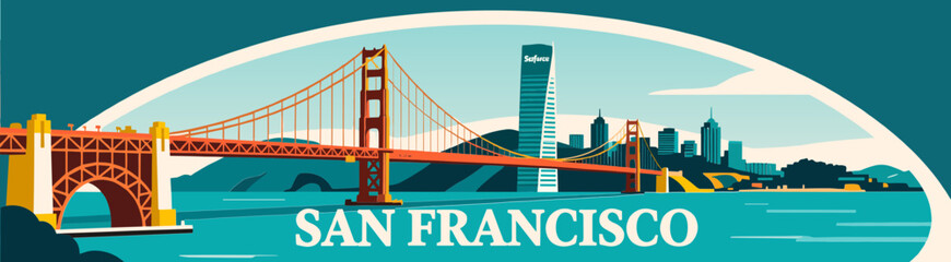 Fototapeta premium San Francisco skyline illustration with Golden Gate on solid color