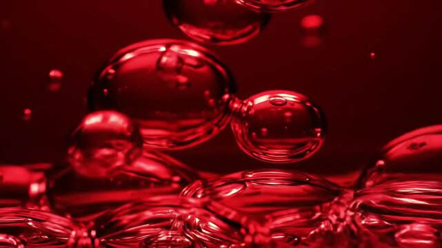 Close-up of Red Bubbles in Liquid Creating Abstract Pattern