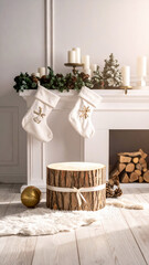 podium from wood with christmas decoration room product display vertical