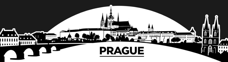 Obraz premium Prague skyline silhouette on white canvas