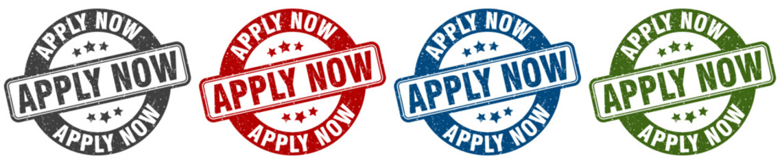 apply now stamp. apply now round stamp set isolated on white background