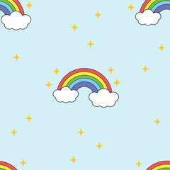 Rainbow cloud and star seamless pattern design for background, wallpaper, textile design, fabric, card, wrapping paper, cover, blanket, blanket for kids, decorative etc. cute dream vector for children