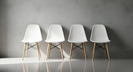 Minimalist Waiting Area with White and Wood Seating