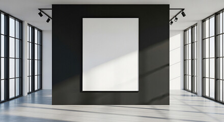 Large Vertical Blank Poster Mockup on Black Gallery Wall