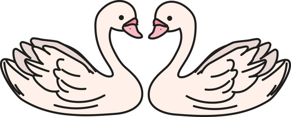 Two swans in love pose romantic animal icon