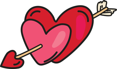 Heart pierced by arrow for valentine love symbol