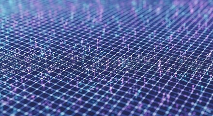 Abstract network grid background with glowing nodes and connections, representing data flow and interconnected systems in a modern, technological context
