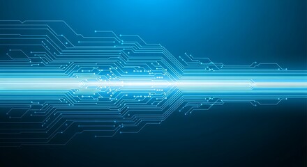 Futuristic technology background with glowing circuit board lines, symbolizing innovation, connectivity, and highspeed data transfer in a modern world