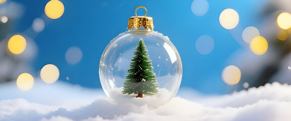 Enchanting Christmas Tree Ornament Amidst a Snowy Wonderland and Festive Bokeh Lights a Holiday Still Life