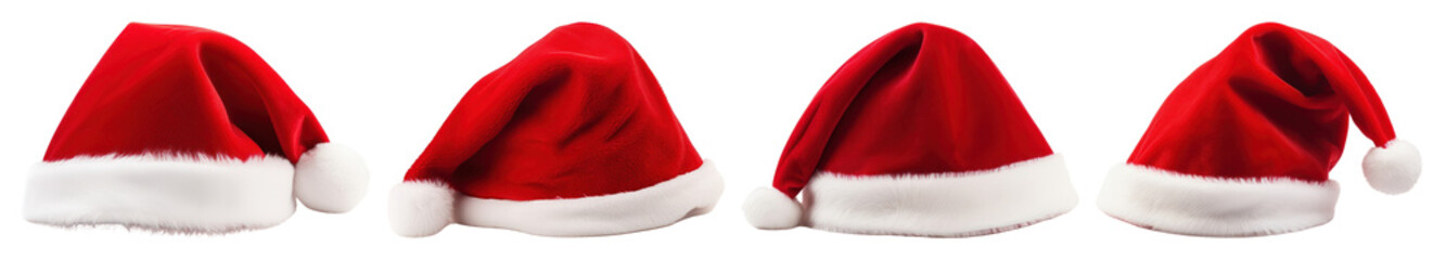 PNG Festive red Santa hats collection, element set on transparent background