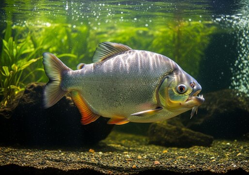 Pacu fish live in river and lake water, swimming freely in the water