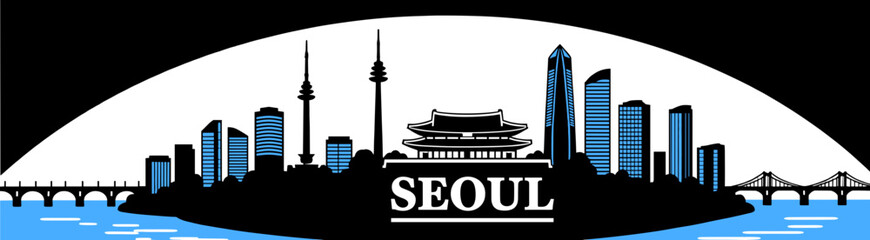 Seoul skyline silhouette on white background