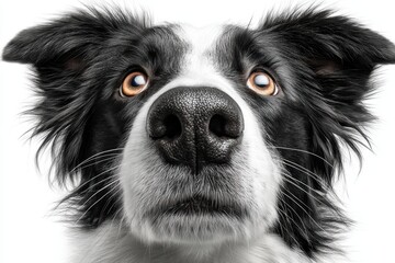 Fototapeta premium Close up Portrait of a Border Collie with Black and White Fur and Amber Eyes