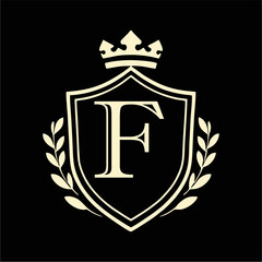 Royal Shield Emblem with Crown and Laurel Wreath in Elegant Minimal Vector Style for Luxury Branding, Heraldic Logo, and Classic Design Concepts