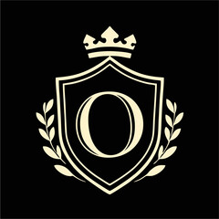 Royal Shield Emblem with Crown and Laurel Wreath in Elegant Minimal Vector Style for Luxury Branding, Heraldic Logo, and Classic Design Concepts