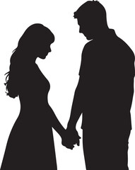 Silhouette of a romantic young couple holding hands, a man and woman sharing an intimate moment of connection, depicting love, support, and partnership in a relationship vector