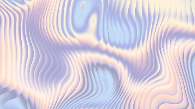 Cyclic 3D animation. Abstract minimalist loop background divided into wavy glossy stripes with reflection. Transforming holographic gradient colors.