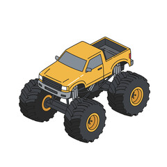 Obraz premium Isometric monster truck with large tires and yellow body design