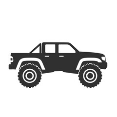 Silhouette of pickup truck in black and white on isolated background