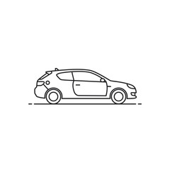 Minimalist linear hatchback car outline on white background