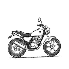 Fototapeta premium Hand drawn sketch of classic motorcycle side view vintage two wheeler design