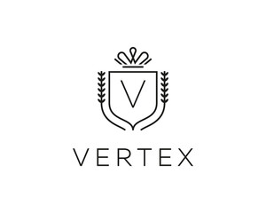 Elegant monogram letter V logotype. Premium crest logo design. Shield, royal crown symbol. Print, t-shirt design shape
