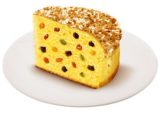 prato com fatia de bolo de frutas cristalizadas isolado em fundo transparente