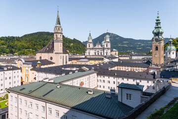 Fototapeta premium Aerial view of Salzburg in Austria during sunny day