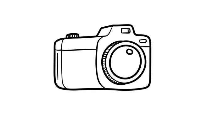 Monochrome camera drawing simplistic line art of a classic camera design
