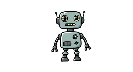 Obraz premium Cute cartoon robot with gears and antenna on white background