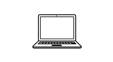 Minimalist black and white laptop computer icon on white background