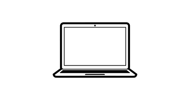 Minimalist outline graphic of laptop computer in black and white
