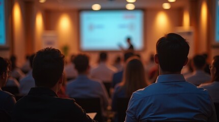 Back view of the audience at a business conference or workshop in the hall 
