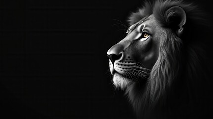 Close up of a black lion looking toward a spotlight, symbolizing hope, inspiration, and vision for the future.