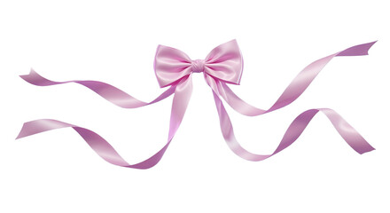 Beautiful pink gift ribbon bow made of shiny silk fabric for wrapping presents and decorations isolated PNG with Transparent Background