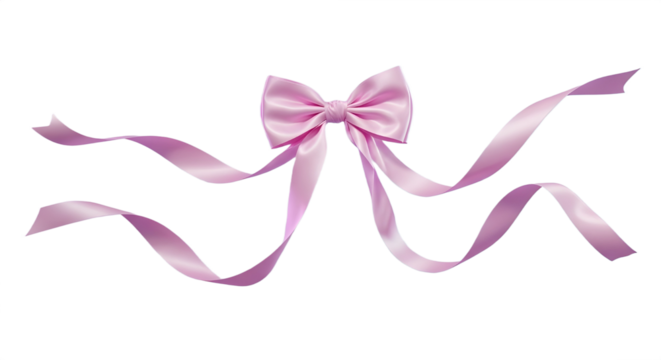 Beautiful pink gift ribbon bow made of shiny silk fabric for wrapping presents and decorations isolated PNG with Transparent Background - Powered by Adobe