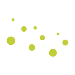Floating arrangement of various sized lime green dots, evoking a sense of lightness and natural movement