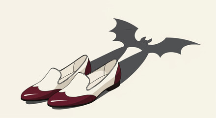 Fototapeta premium Stylish shoes casting bat shadow on plain background 